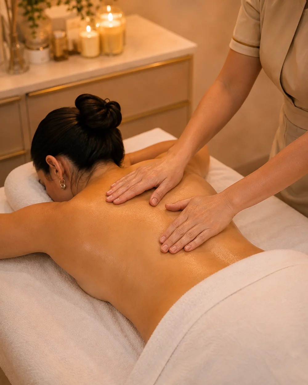 Massagem modeladora nas costas em clínica de estética